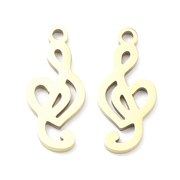 Ion Plating(IP) 316L Surgical Stainless Steel Pendants, Laser Cut, Musical Note Charm, Real 18K Gold Plated, 17x7.5x1mm, Hole: 1.4mm