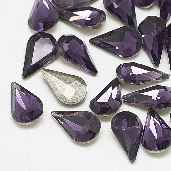 Pointed Back Glass Rhinestone Cabochons, Back Plated, Faceted, teardrop, Tanzanite, 10x6x3mm
