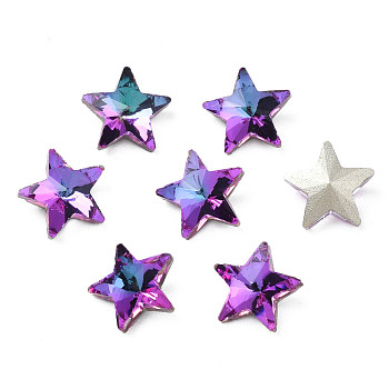 Glass Rhinestone Cabochons, Nail Art Decoration Accessories, Faceted, Star, Dark Orchid, 7.5x8x3.5mm