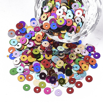 Ornament Accessories, PVC Plastic Paillette/Sequins Beads, Flat Round, Mixed Color, 1.5~4x0.3mm, Hole: 1mm
