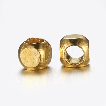 Brass Beads, Cube, Golden, 3x3mm, Hole: 1.5mm