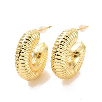Brass Chunky C-shape Stud Earrings, Half Hoop Earrings for Women, Cadmium Free & Lead Free, Light Gold, 24.5x24x8mm, Pin: 0.9mm