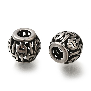 304 Stainless Steel European Beads, Large Hole Beads, Rondelle with Oval, Antique Silver, 10x9mm, Hole: 4mm