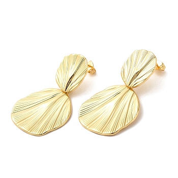 Brass Leaf Dangle Stud Earrings, Long-Lasting Plated, Cadmium Free & Lead Free, Real 18K Gold Plated, 45.5x25.5mm