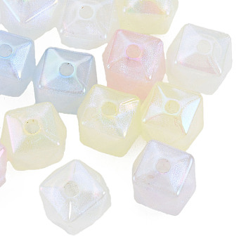 Rainbow Iridescent Plating Acrylic Beads, Glitter Beads, Faceted Cube, Mixed Color, 13x13x11.5mm, Hole: 2mm