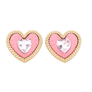 Rack Plating Spray Painted Alloy Glass Cabochons, Faceted, Cadmium Free & Lead Free, Golden, Heart, Pearl Pink, 27x29.5x8mm