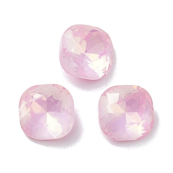 Glass Rhinestone Cabochons, Point Back & Back Plated, Faceted, Square, Light Rose, 8x8x4mm