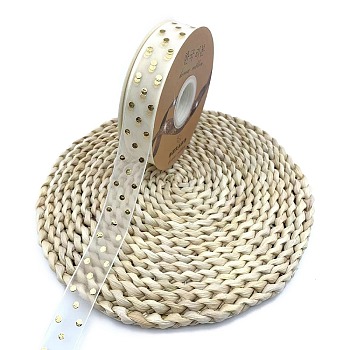 50 Yards Gold Stamping Organza Ribbon, Polyester Printed Ribbon, for Gift Wrapping, Party Decorations, Round, 1 inch(25mm)
