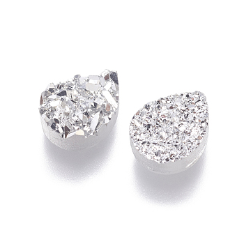 Imitation Druzy Gemstone Resin Beads, teardrop, Silver, 12x9x3~3.5mm, Hole: 1.2mm