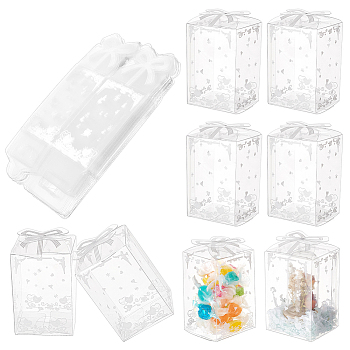 Transparent PVC Candy Treat Gift Box, Heart Print Wedding Party Packaging Box, Rectangle, Clear, Finished Product: 4.5x5x7.5cm, Unfold: 15.5x9.5x0.05cm