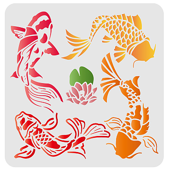 Large Plastic Reusable Drawing Painting Stencils Templates, for Painting on Scrapbook Fabric Tiles Floor Furniture Wood, Square, Fish Pattern, 300x300mm