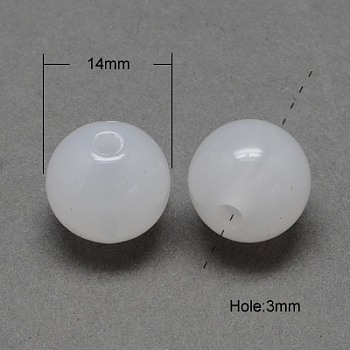 Imitation Jade Acrylic Beads, Round, White, 14mm, Hole: 3mm, about 333pcs/500g