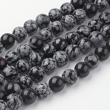 Natural Snowflake Obsidian Bead Strands, Round, 10~10.5mm, Hole: 1.5mm, about 38pcs/strand, 15.3 inch(39cm)
