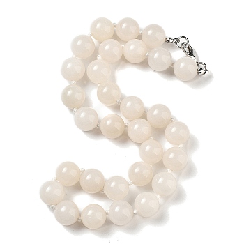 14mm Round Natural White Jade Beaded Necklaces, with Stainless Steel Lobster Claw Clasps, 18.11 inch(46cm), Beads: 12.5~13mm