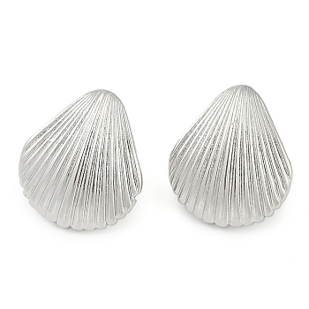 Rack Plating Shell shape Brass Stud Earrings for Women, Long-Lasting Plated, Lead Free & Cadmium Free, Platinum, 17x15mm