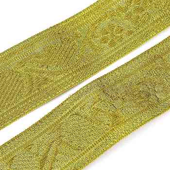 Polyester Ribbons, Jacquard Ribbon, Floral Pattern, Goldenrod, 1-5/8 inch(42mm)