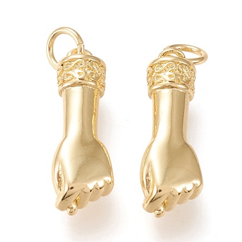 Brass Pendants, with Jump Rings, Long-Lasting Plated, Fist, Golden, 20x6.5x5mm, Hole: 3.5mm