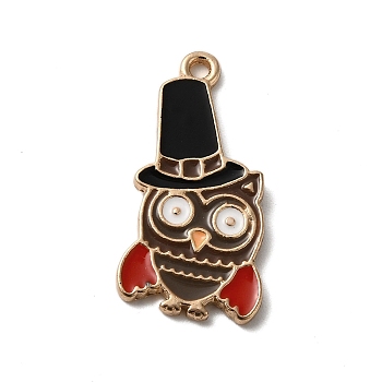 Thanksgiving Day Golden Tone Alloy Enamel Pendants, Owl, 25x13.5x1.5mm, Hole: 1.6mm