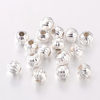 Iron Corrugated Spacer Beads, Silver Color Plated, Round, 5mm in diameter, hole: 2mm, about 2680pcs/500g