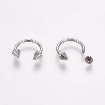 Stainless Steel Nose Septum Rings, Nose Studs, Circular/Horseshoe Barbell with Double Pointed Ends, Stainless Steel Color, 10x10.5x3mm, Inner Diameter: 8mm, Pin: 1mm