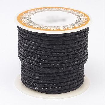 Braided Polyester Cords, Round, Black, 3mm, about 8.74 yards(8m)/roll