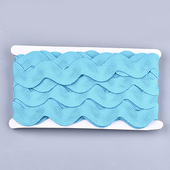 Polyester Ribbons, Wave Shape, Sky Blue, 38~40mm, 10yard/card