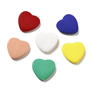 Opaque Acrylic Beads, with Enamel, Heart with Stripe Groove Pattern, Mixed Color, 22x23x6.5mm, Hole: 1.8mm