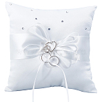 Square Polyester with Tribute Silk Wedding Finger Ring Display Pillow, White, 190x188x70mm(DIY-GF0014-14)