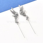 Butterfly 316 Stainless Steel Ear Wrap Crawler Hook Earrings, Cuff Earrings, Antique Silver, 76x14mm(AJEW-C044-21AS)