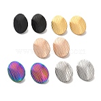 304 Stainless Steel Stud Earrings Findings, with Vertical Loop, Textured Oval, Ion Plating(IP), Mixed Color, 20x16mm, Hole: 2.5mm, Pin: 0.7mm(STAS-B041-07)