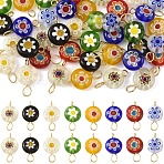 40Pcs 8 Styles Handmade Millefiori Lampwork Flat Round Connector Charms, with 304 Stainless Steel Findings, Golden, Mixed Color, 17.6mm, Hole: 2.8mm, 5pcs/style(PALLOY-YW00210)