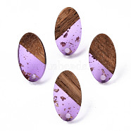 Transparent Resin & Walnut Wood Stud Earring Findings, with 304 Stainless Steel Pin and Gold Foil, Oval, Violet, 20x11mm, Hole: 1.8mm, Pin: 0.7mm(MAK-N032-005A-F03)