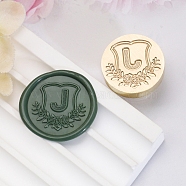 Golden Tone Round Wax Seal Brass Stamp Heads, for Wax Seal Stamp, Flower with Letter Pattern, Letter J, 20x14mm, Inner Diameter: 7mm(AJEW-Z034-02G-J)