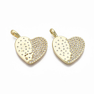 Brass Micro Pave Clear Cubic Zirconia Pendants, Nickel Free, Heart, Real 18K Gold Plated, 26x20x4.5mm, Hole: 2mm(KK-R133-010G-NF)
