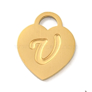 Ion Plating(IP) 304 Stainless Steel Pendants, Laser Cut, Heart with Letter Charm, Golden, Letter U, 15x12x1mm, Hole: 3x3.5mm(FIND-M017-01G-U)