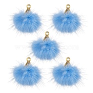 Faux Mink Fur Tassel Pendant Decorations, with Antique Golden Alloy Findings, Cornflower Blue, 20~30x28~30mm, Hole: 1.8mm(FIND-YW0002-24F)