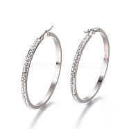 304 Stainless Steel Big Hoop Earrings, with Polymer Clay Rhinestone, Crystal, Stainless Steel Color, 51x49x3mm, Pin: 0.7x1mm(EJEW-L232-036F-P)