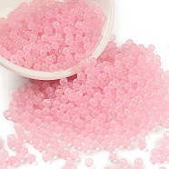 Luminous Transparent Glass Seed Round Beads, No Hole/Undrilled, Grade A, Pink, 3~3.5mm, about 7500pcs/bag(GLAA-F124-D06-B)