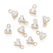 Brass Clear Cubic Zirconia Charms, Long-Lasting Plated, Triangle, Real 18k Gold Plated, 9x6.5x4.5mm, Hole: 2mm(ZIRC-G170-15G)