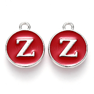 Platinum Plated Alloy Enamel Charms, Cadmium Free & Lead Free, Enamelled Sequins, Flat Round with Letter, Red, Letter.Z, 14x12x2mm, Hole: 1.5mm(ENAM-S118-03Z-P)