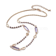 Glass Oval & Evil Eye Pendant Necklace, Brass Necklace with Enamel, Light Gold, 16.46 inch(418mm)(NJEW-A015-19KCG)