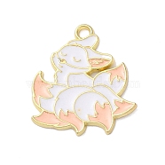 Alloy Enamel Pendants, Golden, Nine-tailed Fox Charm, PeachPuff, 27x23.5x1.5mm, Hole: 2mm(ENAM-I059-B-03)