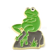 Frog Enamel Pins, Light Gold Zinc Alloy Brooch for Backpack Clothes, Nuggets, 31x22.5x1.5mm(JEWB-D023-02C-G)