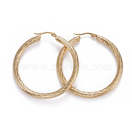 304 Stainless Steel Hoop Earrings, Hypoallergenic Earrings, Textured, Golden, 5 Gauge, 51x49x4.5mm, Pin: 0.7x1mm(EJEW-L232-034B-G)