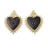 Halloween Theme Alloy Enamel Pendants, with Cubic Zirconia, Light Gold, Heart with Rose, Black, 32.5x25x3.5mm, Hole: 1.7mm(FIND-E024-01LG-02)