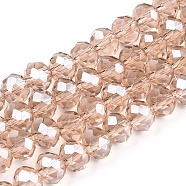 Electroplate Glass Beads Strands, Pearl Luster Plated, Faceted, Rondelle, PeachPuff, 4x3mm, Hole: 0.4mm, about 113~115pcs/strand, 41~42cm(EGLA-A034-T4mm-A29)