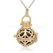 Golden Tone Brass Hollow Round Cage Pendants, with No Hole Spray Painted Brass Round Beads, DarkSlate Blue, 33x24x21mm, Hole: 3x8mm(KK-J235-03G)