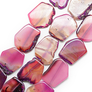 Natural Agate Beads Strands, Flat Slab Beads, Dyed, Nuggets, Camellia, 38~41x28~33x6~8mm, Hole: 2.5mm, about 10pcs/strand, 16.3 inch(G-S235-02)