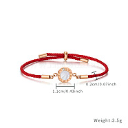 Rose Gold Stainless Steel Shell & Moissanite Roman Scale Time Link Bracelets, Red Rope Bracelet, Red, show in picture(XF5917)