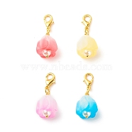 Acrylic Flower Pendant Decorations, Lobster Clasp Charms, Clip-on Charms, with Plastic Imitation Pearl Stamen, for Keychain, Purse, Backpack Ornament, Mixed Color, 33~33.5mm(HJEW-JM00666)